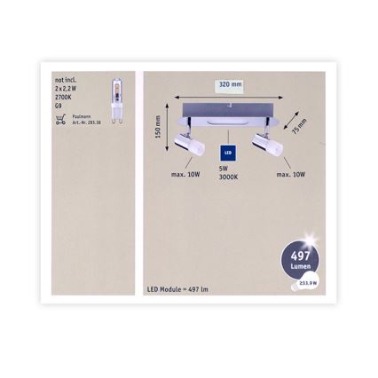 Paulmann 66647 - LED reflektorska svjetiljka 2xG9/10W/230V + LED/5W