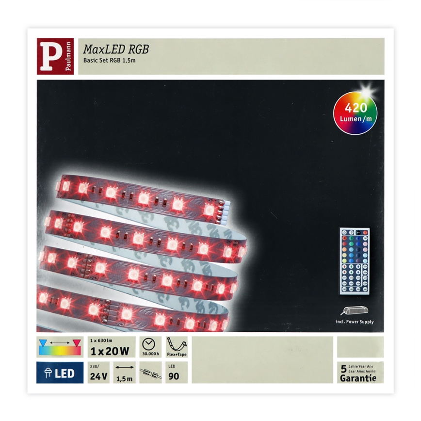 Paulmann 70587 - LED RGB/20W traka MAXLED s prigušivanjem 1,5 m 230V + daljinski upravljač