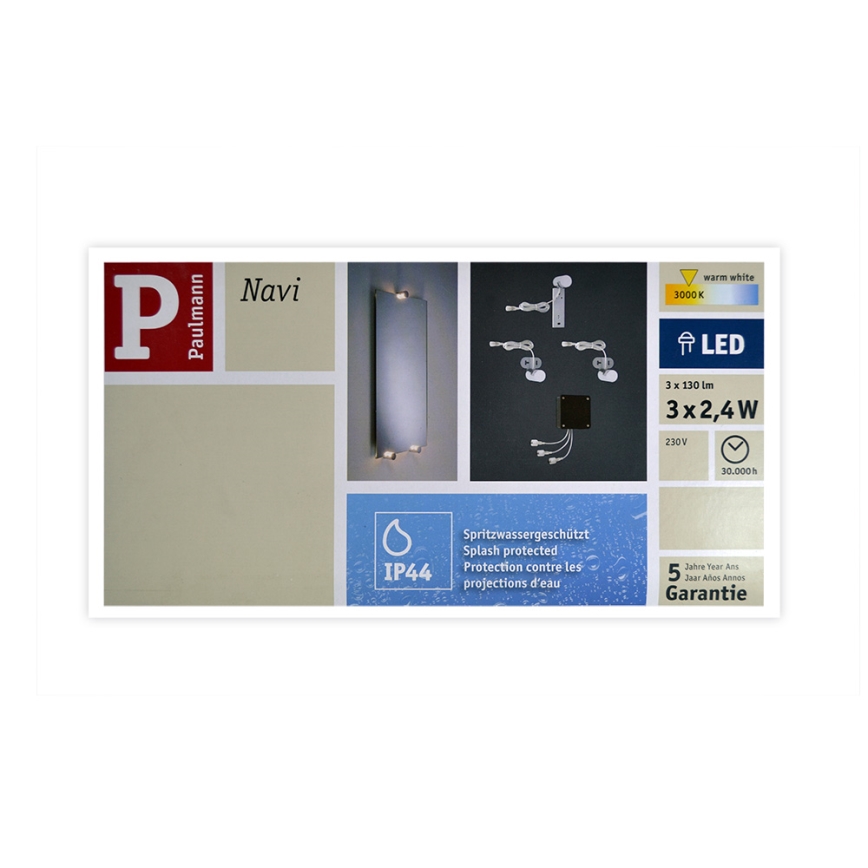 Paulmann 70611 - 3xLED/2,4W IP44 Kupaonska rasvjeta za ogledalo NAVI 230V