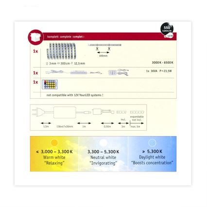 Paulmann 70624 - LED/20W Prilagodljiva LED traka MAXLED 3m 230V + daljinski upravljač