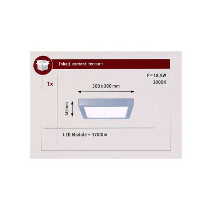 Paulmann 70650 - LED/17W Stropna svjetiljka LUNAR 230V 30x30 cm mat krom
