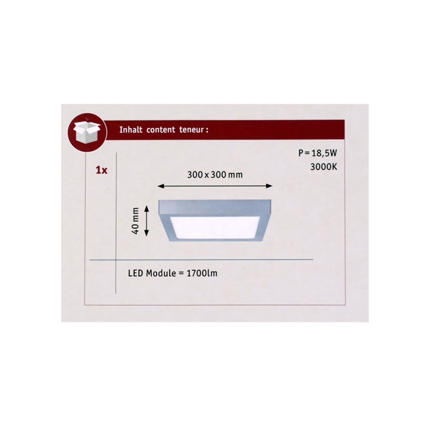 Paulmann 70650 - LED/17W Stropna svjetiljka LUNAR 230V 30x30 cm mat krom