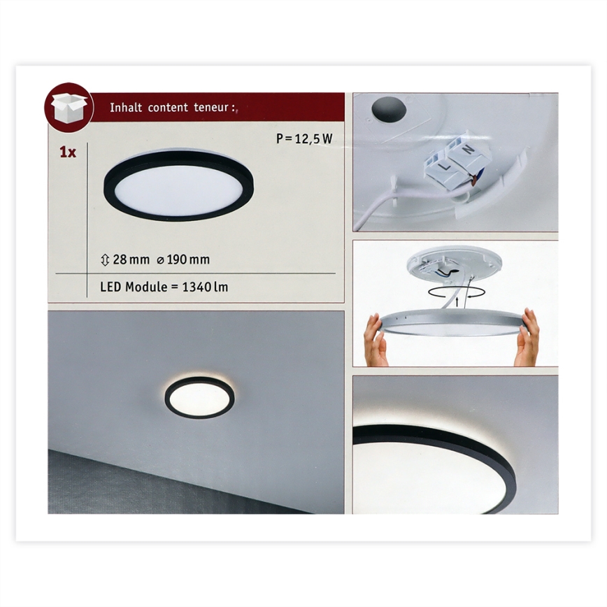 Paulmann 70997 - LED/11,2W Nadgradni panel ATRIA 230V 3000K pr. 19 cm crna