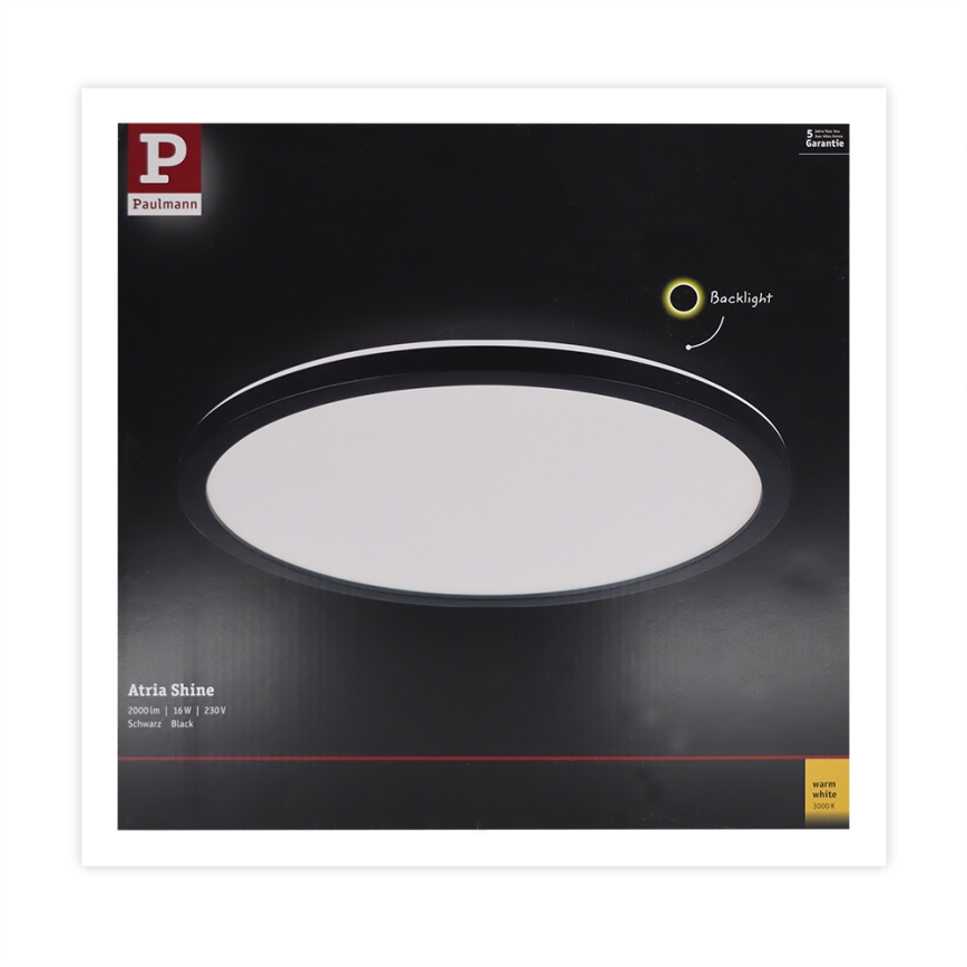 Paulmann 70998 - LED/16W Nadgradni panel ATRIA 230V 3000K pr. 29,3 cm crna