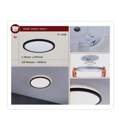 Paulmann 70998 - LED/16W Nadgradni panel ATRIA 230V 3000K pr. 29,3 cm crna