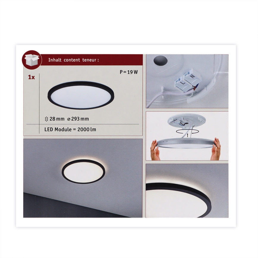 Paulmann 70998 - LED/16W Nadgradni panel ATRIA 230V 3000K pr. 29,3 cm crna