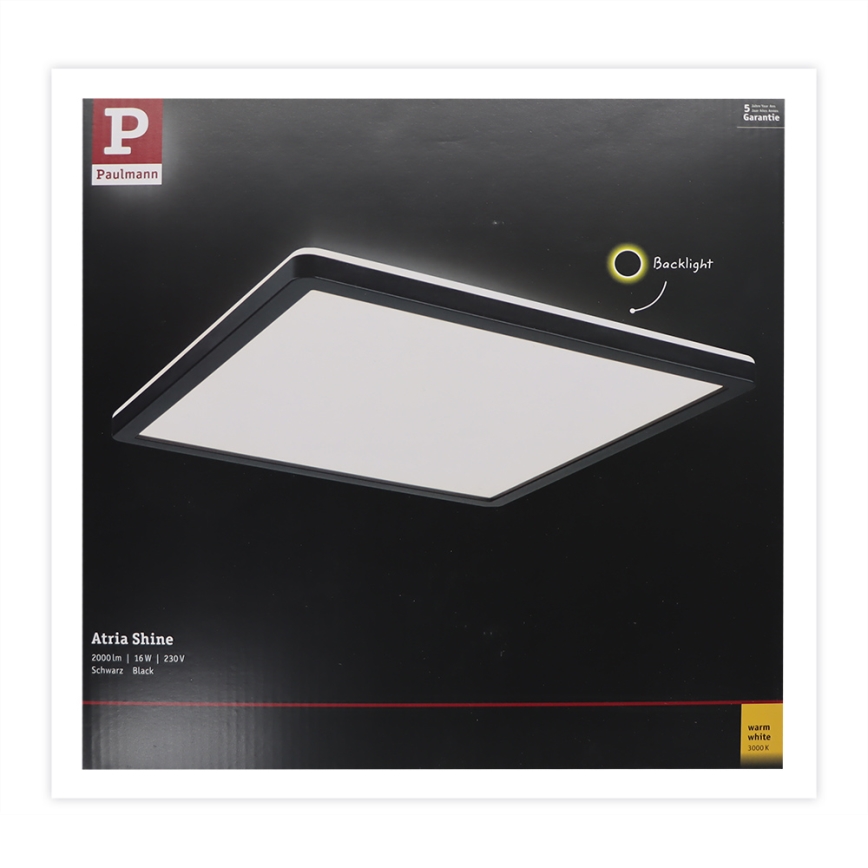 Paulmann 71001 - LED/16W Nadgradni panel ATRIA 230V 3000K 29,3x29,3 cm crna