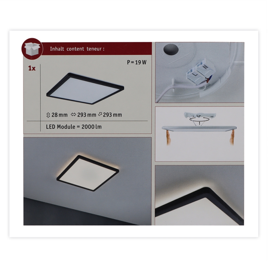 Paulmann 71001 - LED/16W Nadgradni panel ATRIA 230V 3000K 29,3x29,3 cm crna