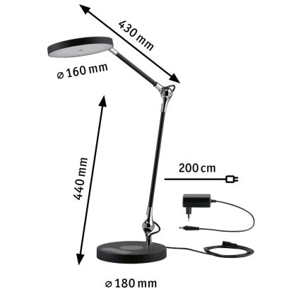 Paulmann 78010 - LED/11W Prigušiva stolna lampa na dodir NUMIS 230V 2700/4000/6500K crna
