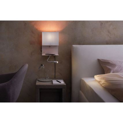 Paulmann 78913 - LED/2,5W + 1xE27/40W Zidna svjetiljka s policom i USB priključkom MERANI 230V bijela