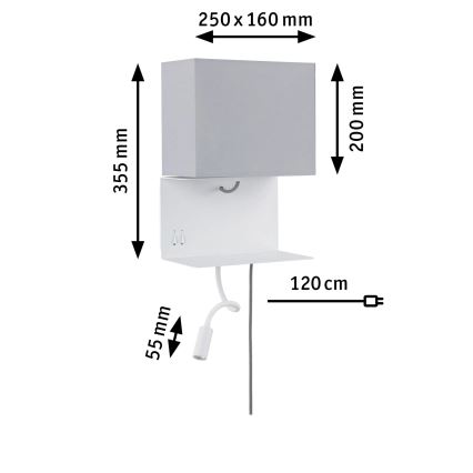 Paulmann 78913 - LED/2,5W + 1xE27/40W Zidna svjetiljka s policom i USB priključkom MERANI 230V bijela
