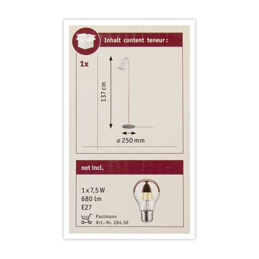 Paulmann 79625 - 1xE27/20W Podna lampa NEORDIC ODA 230V