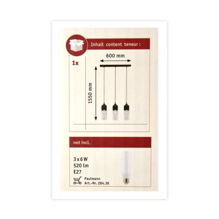 Paulmann 79642 - Luster na sajli NEORDIC 3xE27/60W/230V