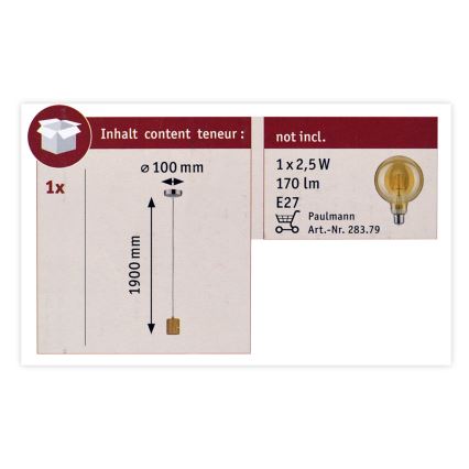 Paulmann 79698 - Luster na sajli TALIN 1xE27/20W/230V