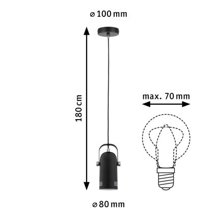 Paulmann 79766 - 1xE27/15W Viseći luster na kabelu LAVEA 230V crna