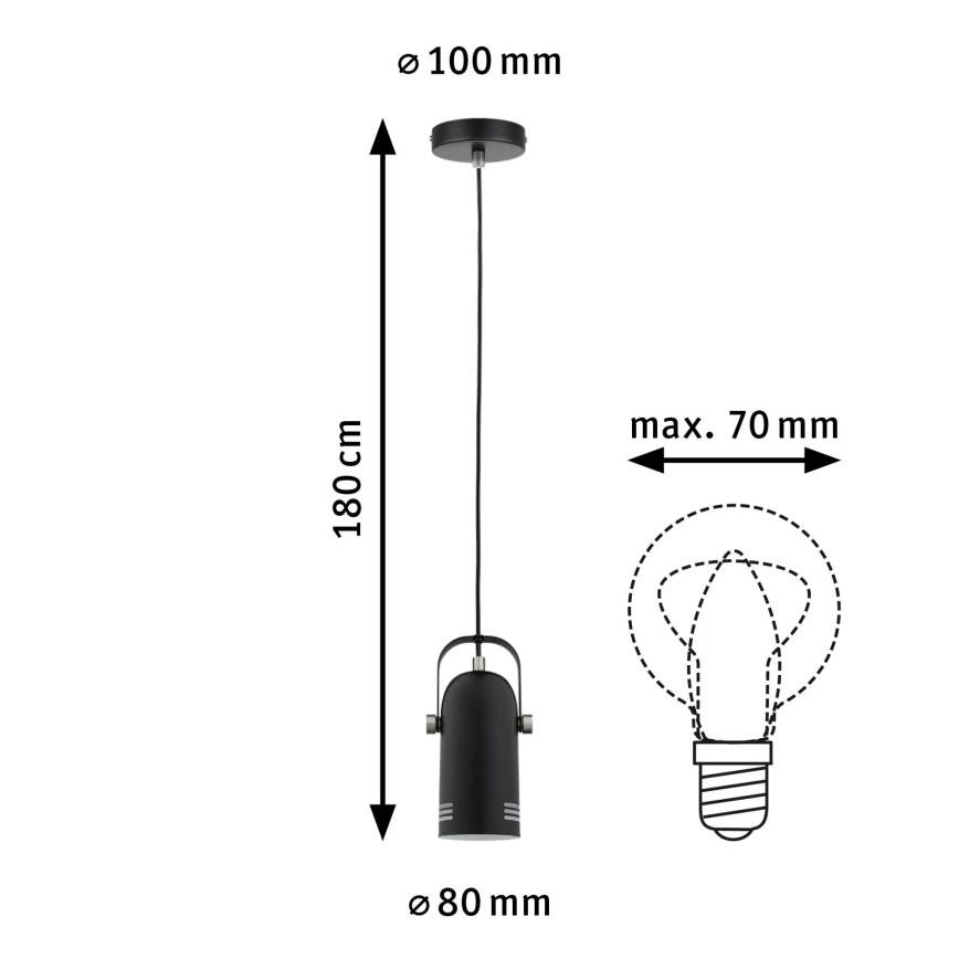 Paulmann 79766 - 1xE27/15W Viseći luster na kabelu LAVEA 230V crna