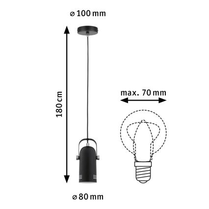 Paulmann 79766 - LED 1xE27/8W luster na sajli LAVEA 230V crni