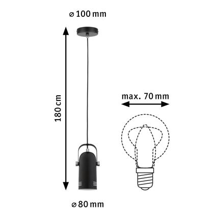 Paulmann 79766 - LED RGBW 1xE27/9W viseći luster na sajli LAVEA 230V crni