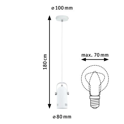 Paulmann 79767 - 1xE27/15W Viseći luster na sajli LAVEA 230V bijela
