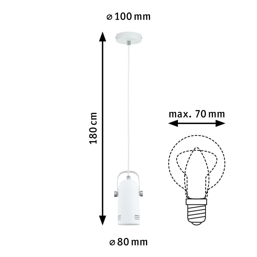 Paulmann 79767 - 1xE27/15W Viseći luster na sajli LAVEA 230V bijela