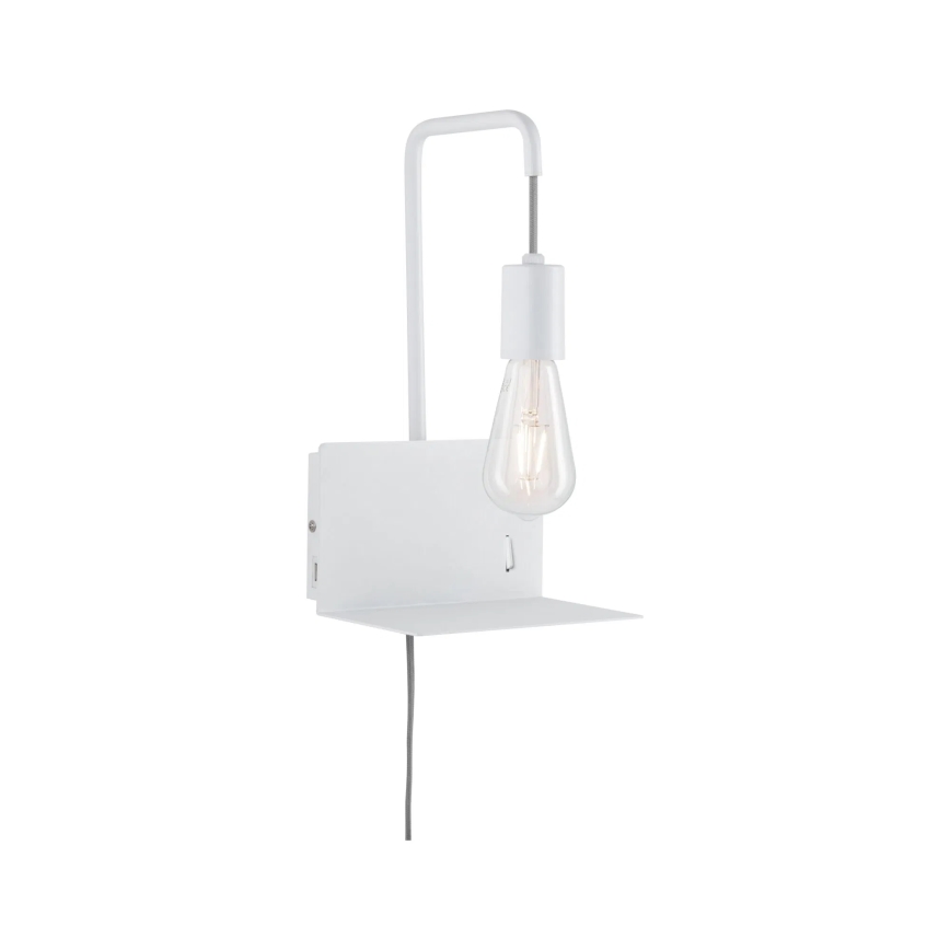 Paulmann 79812 - 1xE27/40W Zidna svjetiljka s policom i USB priključkom CALVANI 230V bijela