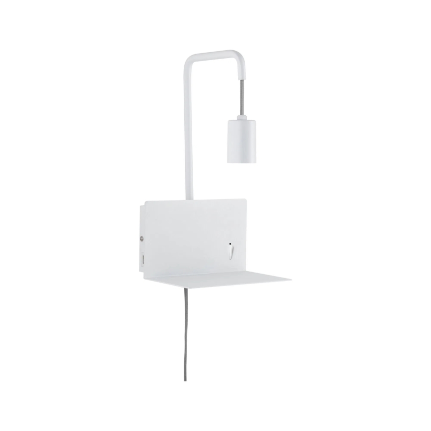 Paulmann 79812 - 1xE27/40W Zidna svjetiljka s policom i USB priključkom CALVANI 230V bijela