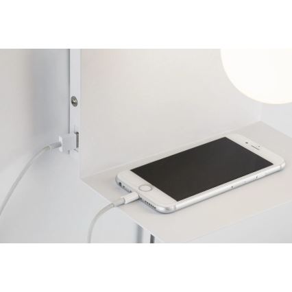Paulmann 79812 - 1xE27/40W Zidna svjetiljka s policom i USB priključkom CALVANI 230V bijela