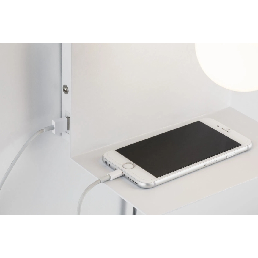 Paulmann 79812 - 1xE27/40W Zidna svjetiljka s policom i USB priključkom CALVANI 230V bijela