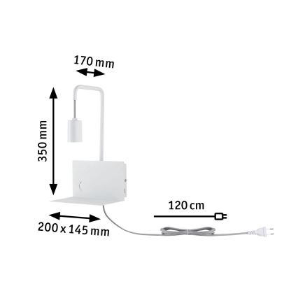 Paulmann 79812 - 1xE27/40W Zidna svjetiljka s policom i USB priključkom CALVANI 230V bijela