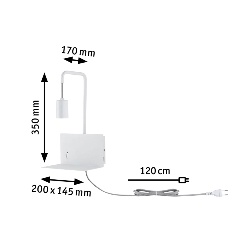 Paulmann 79812 - 1xE27/40W Zidna svjetiljka s policom i USB priključkom CALVANI 230V bijela