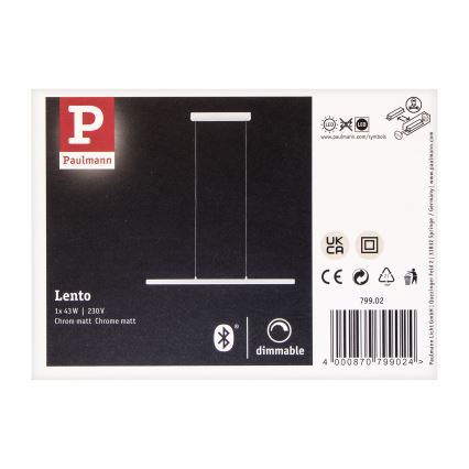 Paulmann 79902 - LED/43W Prigušivi luster na sajli SMART LENTO 230V 2700-6000K