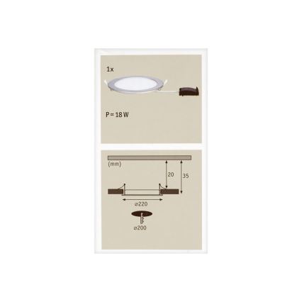 Paulmann 92075 - LED/18W IP44 Ugradbena svjetiljka za kupaonicu QUALITY LINE 230V