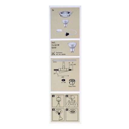 Paulmann 92101 - SET 3x LED Ugradbena svjetiljka 3xGU10/6,5W/230V