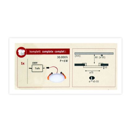 Paulmann 92387 - LED/4,5W IP44 Ugradbena svjetiljka za kupaonicu VARIFIT 230V