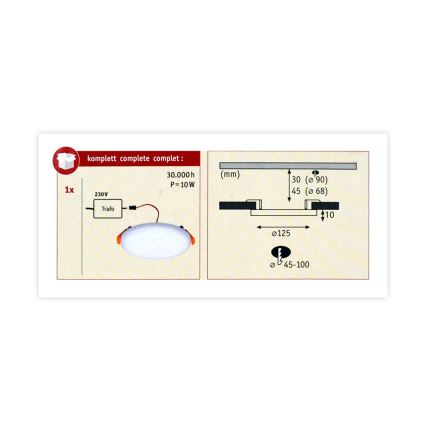 Paulmann 92391 - LED/8,5W IP44 Ugradbena svjetiljka za kupaonicu VARIFIT 230V