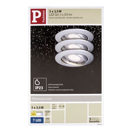 Paulmann 92516 - SET 3xLED-GU10/3,5W Ugradbene svjetiljka za kupaonicu 230V