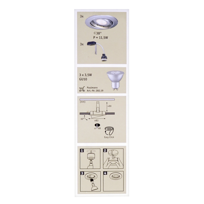 Paulmann 92516 - SET 3xLED-GU10/3,5W Ugradbene svjetiljka za kupaonicu 230V
