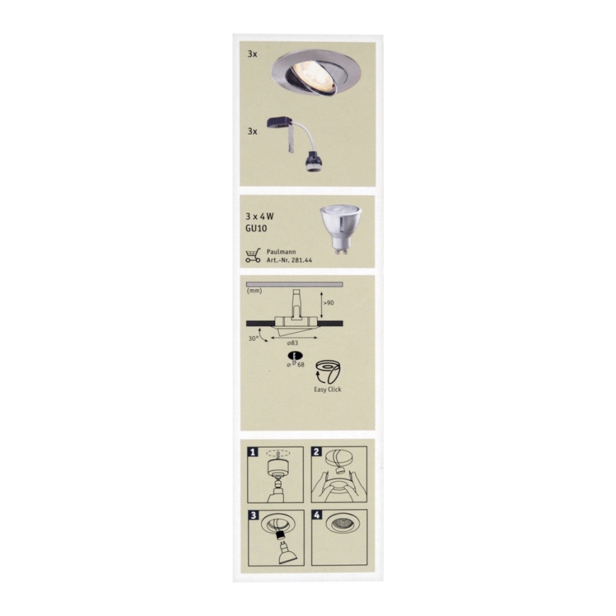 Paulmann 92533 - SET 3xLED-GU10/4W Dimmabilna ugradbena kupaonska svjetiljka PREMIUM 230V