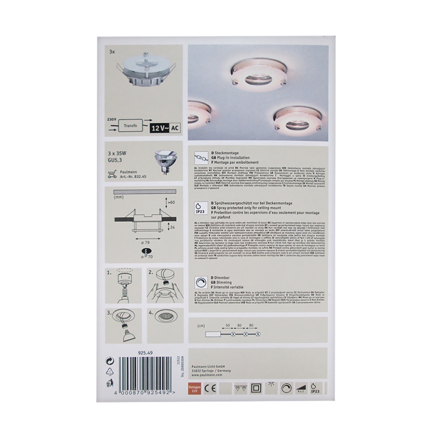Paulmann 92549 - SET 3xGU5,3/35W Ugradbena svjetiljka za kupaonicu PREMIUM 230V/12V