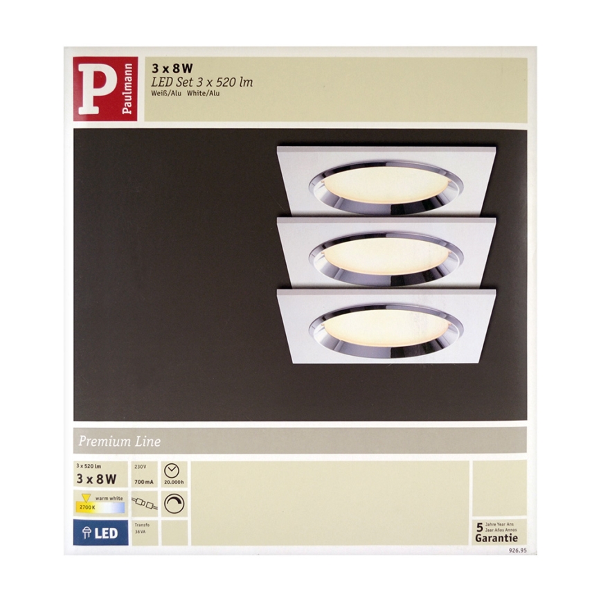Paulmann 92695 - SET 3x LED Ugradbena svjetiljka za prigušivanje DICE 3xLED/8W/230V