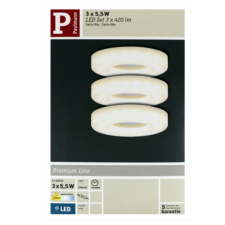Paulmann 92704 - SET 3xLED/5,5W Ugradbena svjetiljka BAGEL 230V