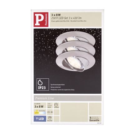 Paulmann 92709 - SET 3xLED-GU10/8W Ugradbena svjetiljka 230V