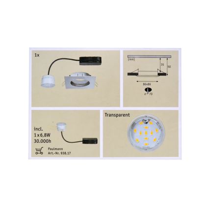 Paulmann 92761 - LED/6,8W Ugradbena svjetiljka za kupaonicu COIN 230V IP44