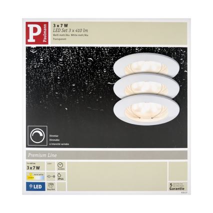Paulmann 92807 - SADA 3xLED/7W Prigušiva ugradbena svjetiljka za kupaonicu 230V IP44