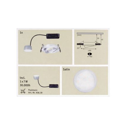 Paulmann 92832 - LED/7W Prigušiva ugradbena svjetiljka za kupaonicu COIN 230V