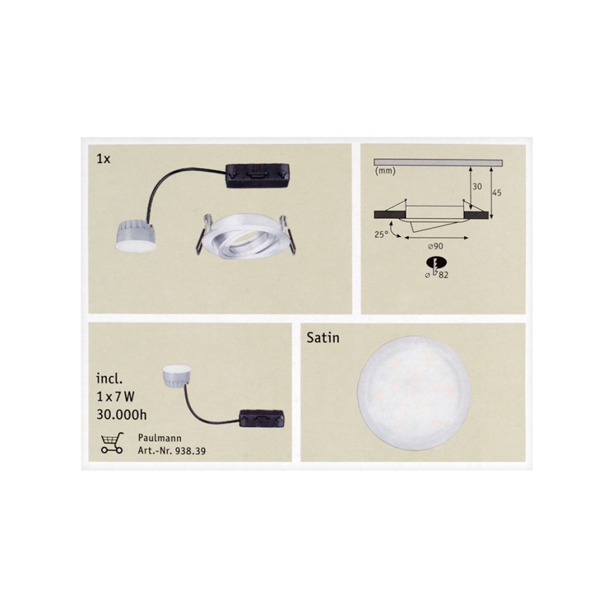 Paulmann 92832 - LED/7W Prigušiva ugradbena svjetiljka za kupaonicu COIN 230V