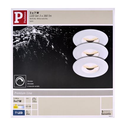 Paulmann 92847 - SET 3xLED/7W IP65 Prigušiva ugradbena svjetiljka za kupaonicu COIN 230V