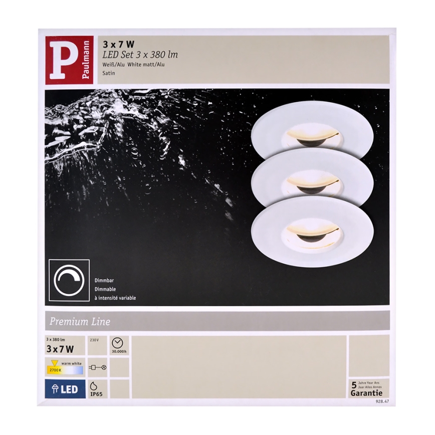 Paulmann 92847 - SET 3x LED Ugradna svjetiljka za kupaonicu COIN 3xLED/7W/230V