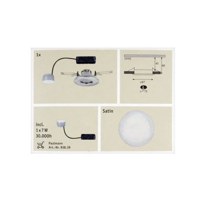 Paulmann 92848 - LED/7W IP65 Ugradbena svjetiljka za kupaonicu COIN 230V