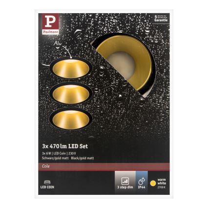 Paulmann 93404 - SET 3xLED/6,5W IP44 Prigušiva ugradbena svjetiljka za kupaonicu COLE 230V